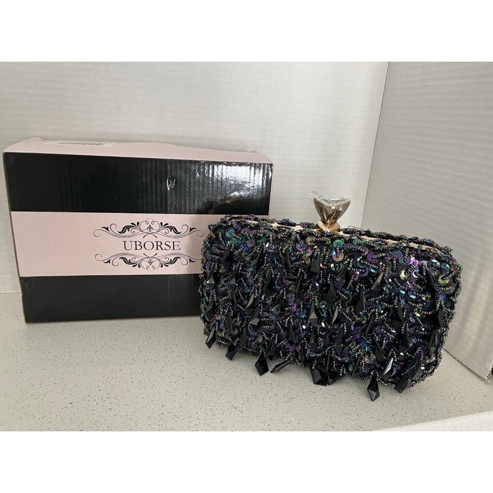 UBORSE Evening Clutch Shoulder Handbag NEW in Box Crystals Beads Sequin Formal - Picture 4 of 15